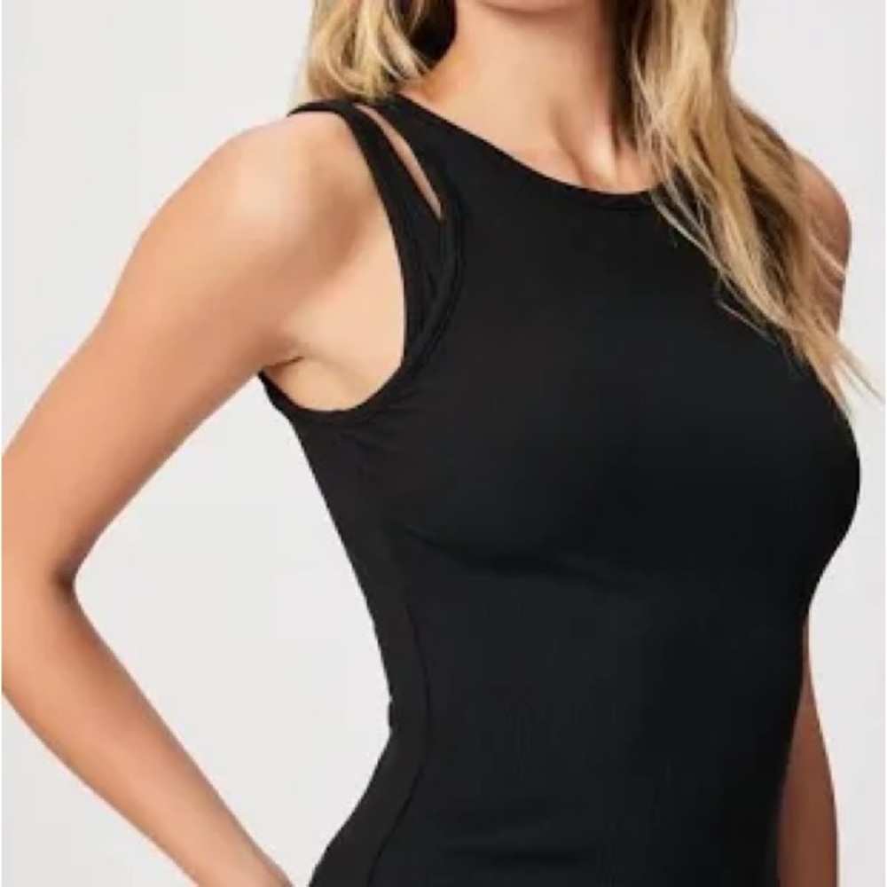PAIGE Yuzu Tank Black Ribbed Cutout Top S